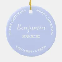 Son Photo And Name Pastel Blue Christmas Ceramic Ornament