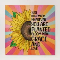 Inspirational Quote and Hand Drawn Sunflower Jigsaw Puzzle