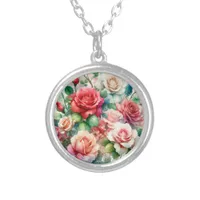 Whimsical Rose Pattern Silver Plated Necklace