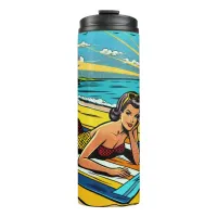 Pretty Pinup Girl on the Beach Thermal Tumbler