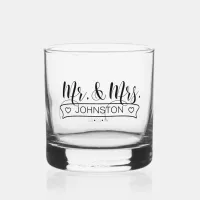 Newlywed Name Banner Mr & Mrs ID668 Whiskey Glass