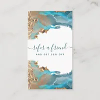 Blue And Gold Modern Art Liquid Ink Business Referral Card