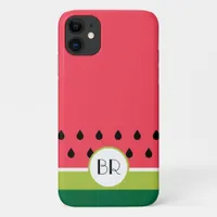 Trendy Watermelon Fruit Pink and Green Stripes iPhone 11 Case