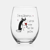 Outdoorsy Patio Wine Quote with Cat Stemless Wine Glass