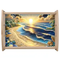 Ocean View Tropical Paper Quilling Effect  Serving Tray