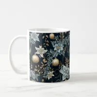 Blue and Gold Christmas Ornaments Poinsettias Coffee Mug