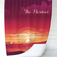 Tropical Ocean Sunset Monogram Shower Curtain