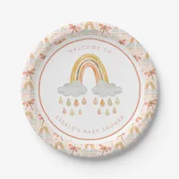 Boho Rainbow Watercolor Dragonfly Baby Shower Paper Plates