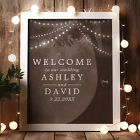 Brown Rustic Tree Lights Wedding Welcome Sign