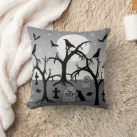 Goth Spooky Halloween Cemetery Graveyard Scene Throw Pillow