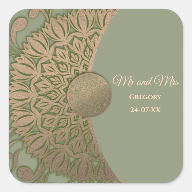 Elegant Modern Sage green & gold classic Square Sticker