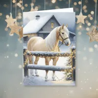 Pretty White Horse Farm Christmas Personalized Card