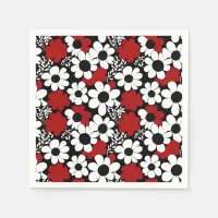 Pretty Floral Pattern in Red, Black and White Napkins