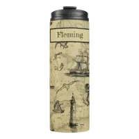 Vintage Nautical Travel Ships Sailing Your Name Thermal Tumbler