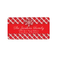 Snowflake On Red Retro Vintage Christmas Plaid  Label