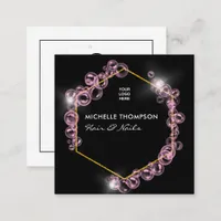  Sparkling Pink Soap Bubble Beauty Salon Square Bu Square Business Card