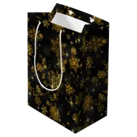 Prettiest Snowflakes Pattern Gold/Black ID846 Medium Gift Bag