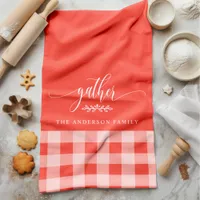 Gather Fall Coral & White Buffalo Check Kitchen Towel