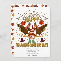 Gnome Dabbing Turkeys Thanksgiving Day Invitation