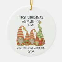 First Christmas Family Five Retro Gnoomes Ornament