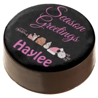 Season Greetings Pink on Black Name Monogram | Chocolate Covered Oreo