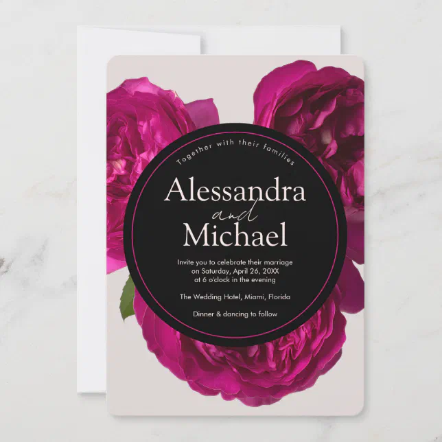 Dark Pink Roses Romantic Wedding Invitation