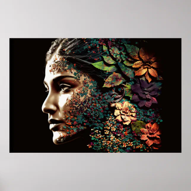 Woman's Face Made of Leaves and Flowers Digital