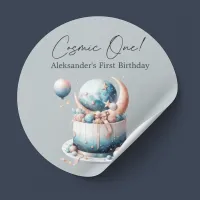 Cosmic One! Celestial 1st Boy Birthday  Classic Round Sticker