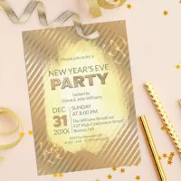 Chic Gold Metallic Stripes New Year's Eve Party Invitation