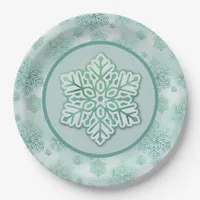 Snowflakes Iridescent Winter Green  Paper Plates