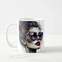 Pretty Woman in Sunglasses and Purple Lipstick Coffee Mug