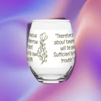 Bible Verse Simple Botanical Brown and White  | Stemless Wine Glass