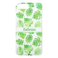 Tropical Green Watercolor Big Leaves Pattern Name iPhone 8 Plus/7 Plus Case
