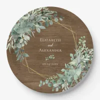 Eucalyptus Greenery Rustic Wood Geometric Wedding Paper Plates