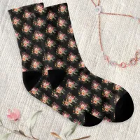 Black Ditsy Print Pretty Patterned Floral Socks