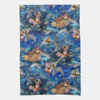 Dolphins Under the Ocean with Coral Reef Kitchen Towel
