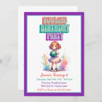Bowling Party Girl's Anime Birthday Invite