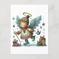 Whimsical Christmas Angel on Ice Skates Postcard