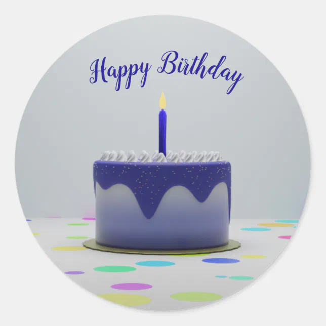 Blue Birthday Cake Classic Round Sticker