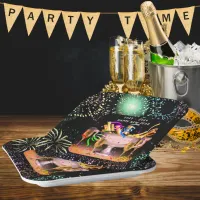 New Year’s Eve Party Spirits Black Background Paper Plates