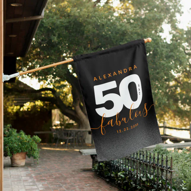 Modern Girly Orange 50 and Fabulous House Flag