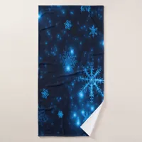 Deep Blue with Bright Snowflakes Bath Towel