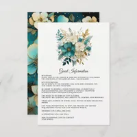 Teal and Gold Floral Wedding Guest Details Enclosure Card