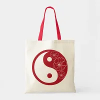 Red Tropical Flower Yin Yang Symbol Tote Bag