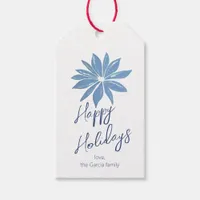 Blue Poinsettia Minimal Traditional Happy Holidays Gift Tags