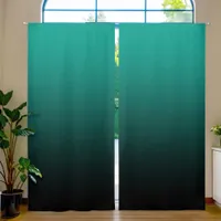 Green Blue to Black Gradient Blackout Curtains