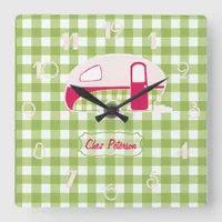 Personalized Retro Gingham Caravan Design Clock