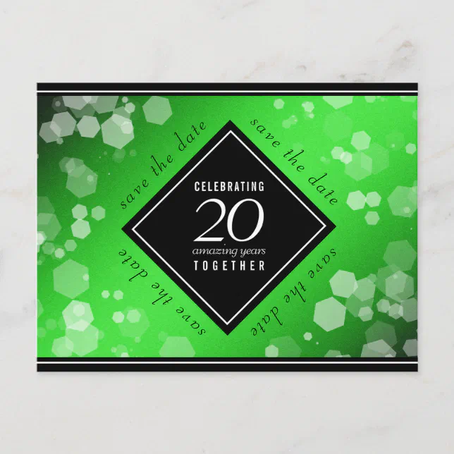Elegant 20th Emerald Wedding Anniversary Announcement Postcard