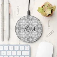 Black and White Geometric Square Pattern Wireless Charger