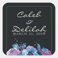 Deep Blue Purple Moody Twilight Floral Wedding Square Sticker